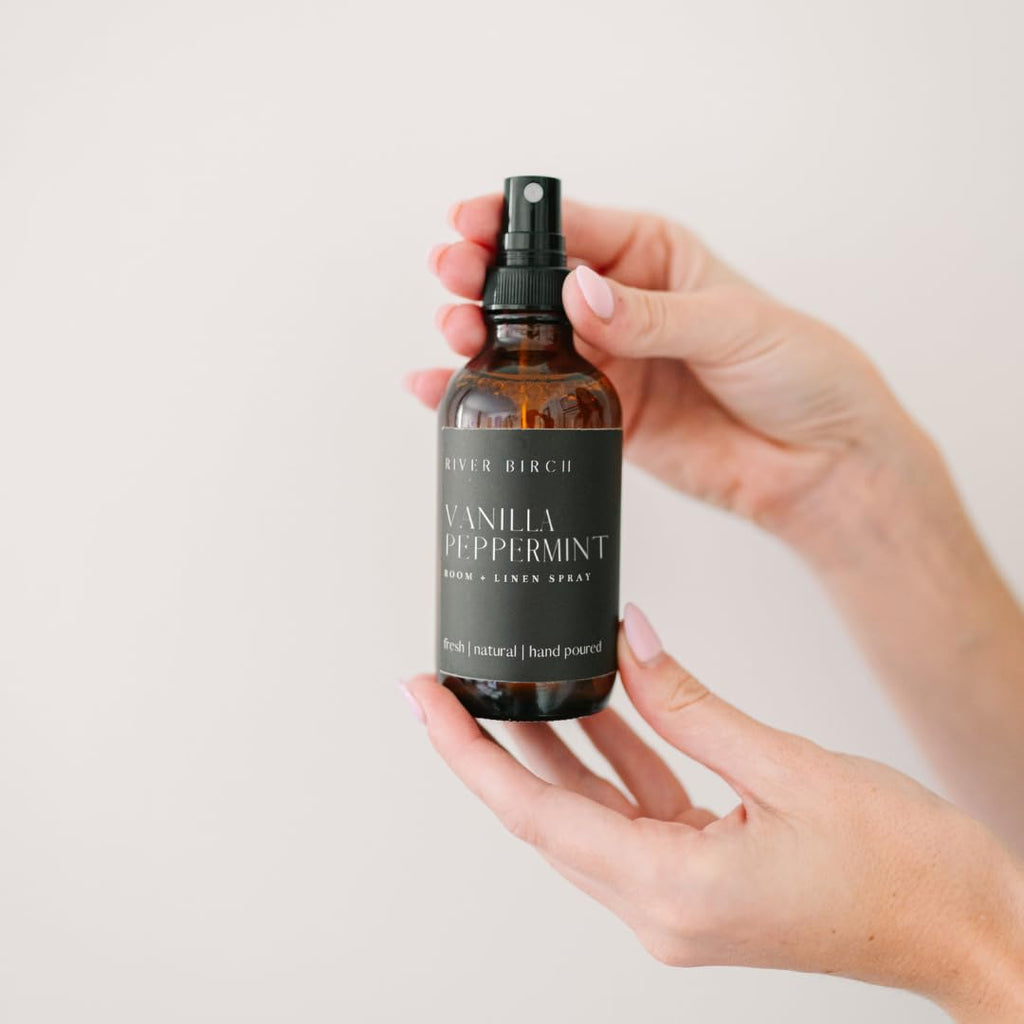 Birch Vanilla Peppermint Scented Linen and Room Spray | Home Fragrance | 4 oz Glass Amber Bottle | Luxury Signature