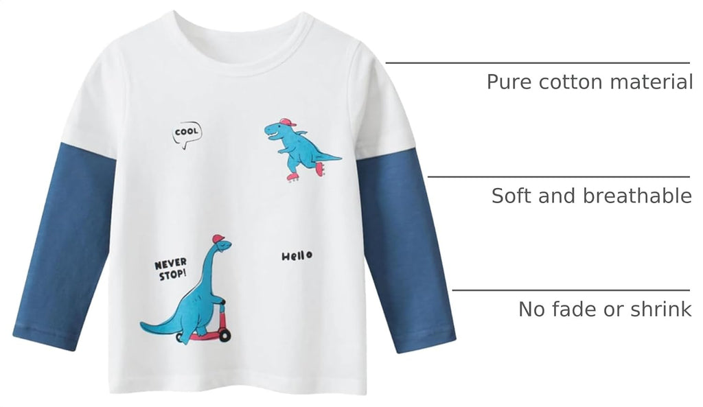 Toddler Boys Long Sleeve Dinosaur Shirts Kids Cotton Tees