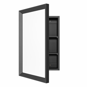 Retro-Style Medicine Cabinet with 17''x27'' Solid Wood Mirror Frame, Bathroom Recessed Wall Cabinet, Living Room Wood
