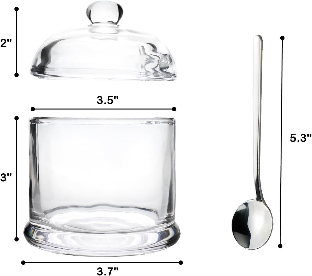 Thick Glass Salt Cellar with Stainless Steel Spoon, Clear Container for Kosher, Sea, Himalayan Salt, Sugar, Pepper