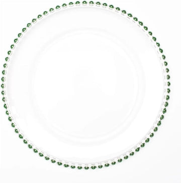 12-inch Clear Round Beaded Glass Charger Plates Set of 2,4,6, 12 or 24 Dinner Chargers (8, Green)