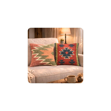 2 Set of Indian Kilim Cushion Cover 18X18 Pillows Boho Ethnic Shams Jute Pillow Cases Rug Boho Shams (Pattern 29)