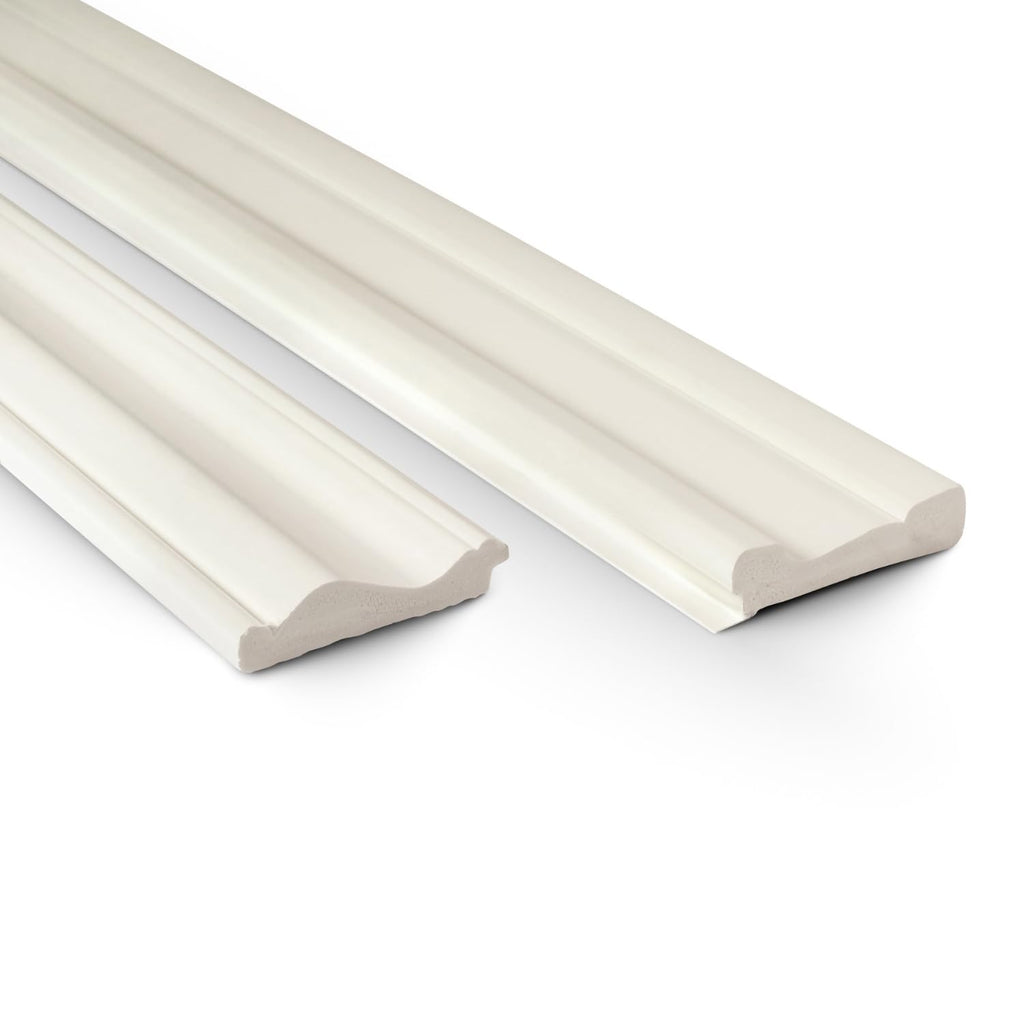 PVC Wainscoting Trim Kit, Waterproof Chair Rail & Base Molding, White, 2-Pc