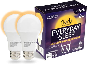 Everyday Sleep Light Bulb - No Blue, Amber LED, 2000K Nighttime Lighting, Dimmable A19 Bulb Promotes Natural