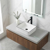 Rectangle Vessel Sink, 16"x12" Above Counter Bathroom Sink Rectangular Small White Ceramic Vessel Sinks for Bathrooms