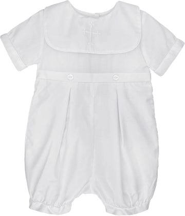 Baby Boys' Hand-Embroidered Cross Christening Romper
