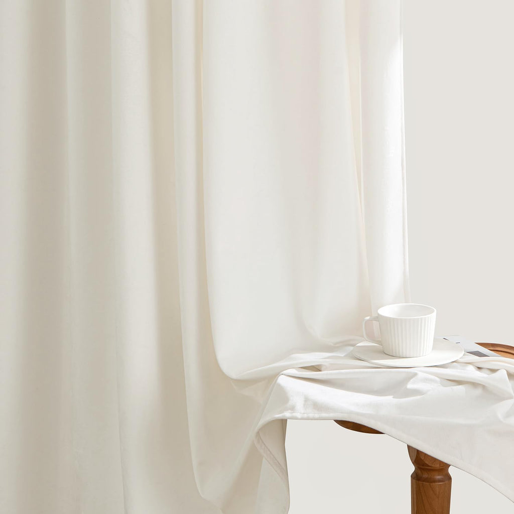 Velvet Pinch Pleated Blackout Ivory Curtains 40x96 Inches