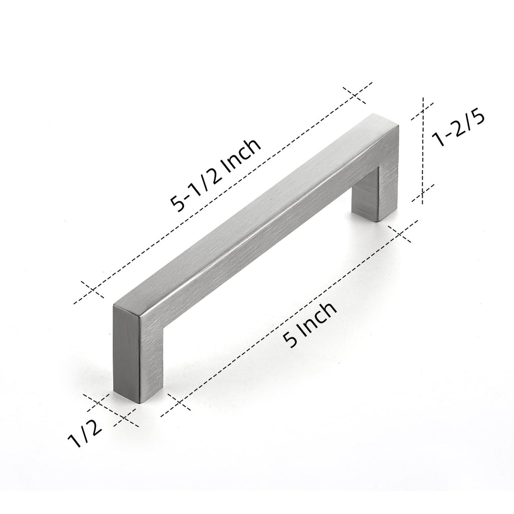Brushed Nickel Square Cabinet Handles & Pulls 5 Inch 32 Pack