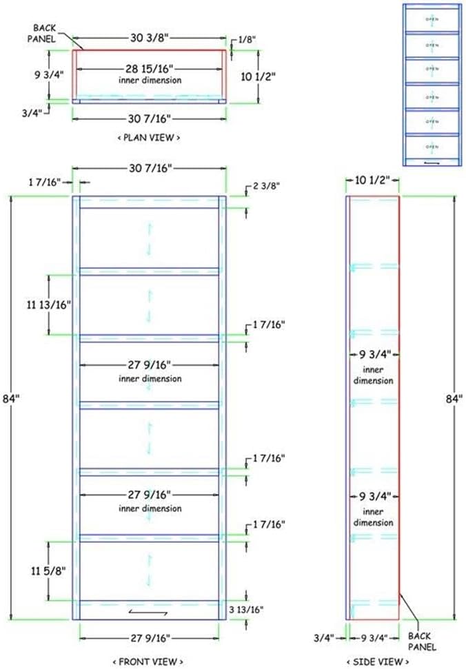 Traditional 84" Tall 6-Bookshelf Wood Bookcase, Cherry Finish, Solid Wood Veneer and Molding, Adjustable and Fixed