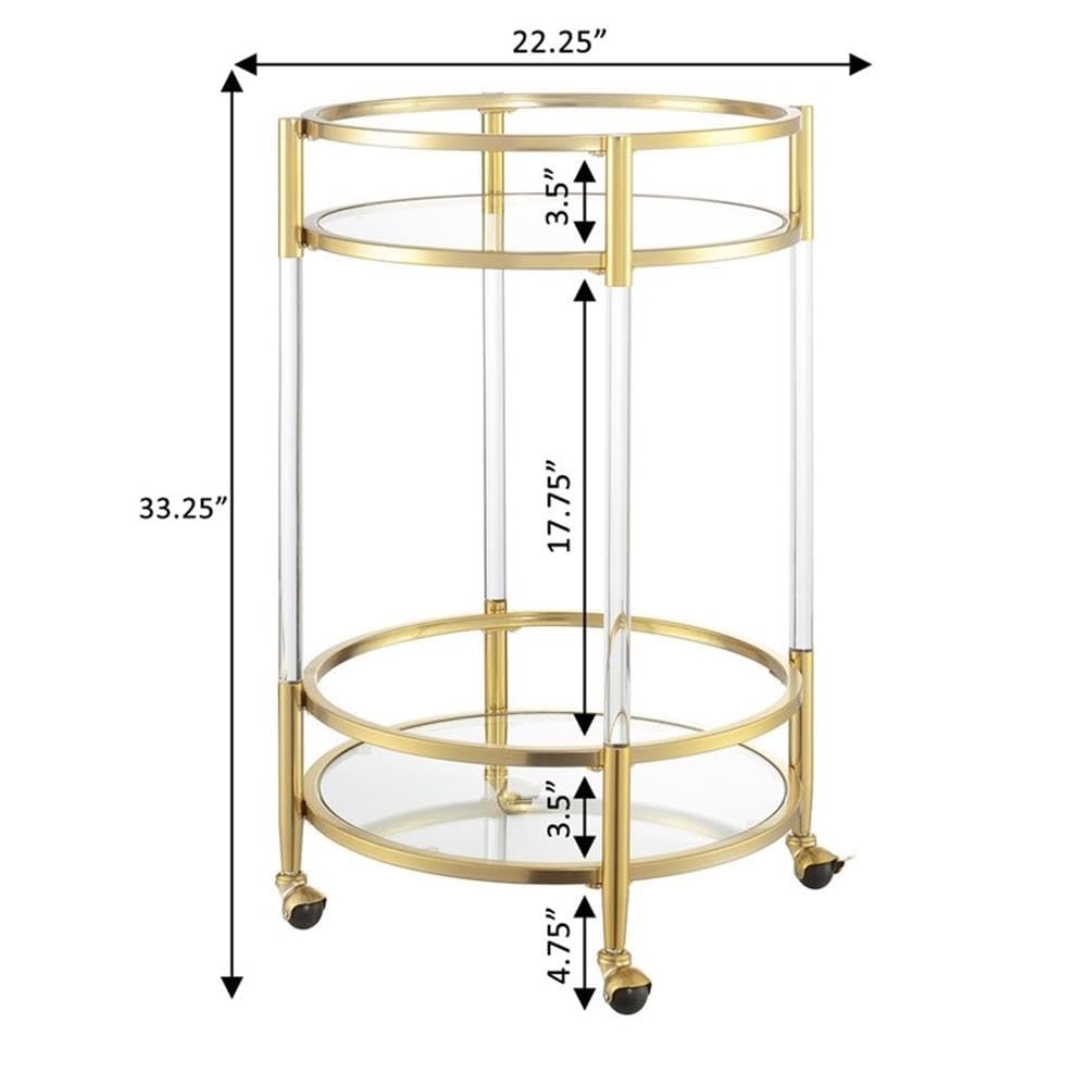 Royal Crest Acrylic Round Glass Bar Cart 22.25" - Modern 2 Tier Storage Bar with Wheels, Glam Wine Storage, Mobile