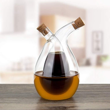 Glass Olive Oil Bottle Cruet, Hand-Blown, Moist Bottom, High Borosilicate Glass, 2 in 1 Oil and Vinegar Bottle, 2 oz