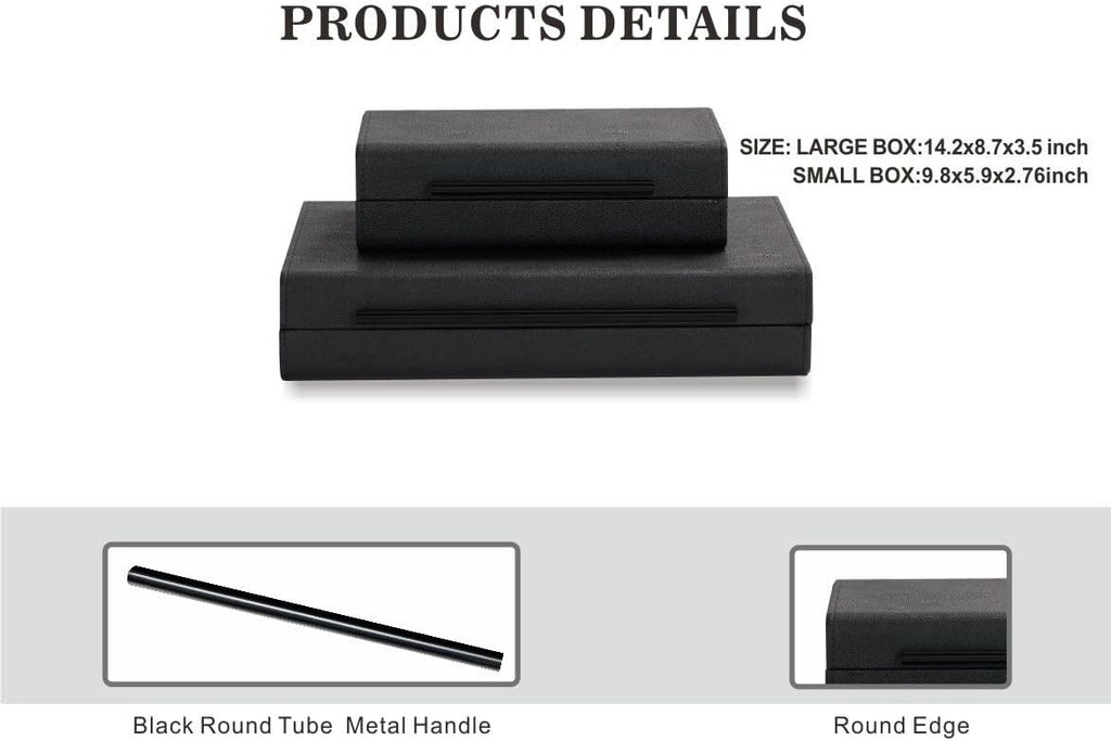 KIngflux Shagreen Decorative Boxes-Modern Faux Leather Jewelry Orgazier, Engineered Wood Keepsake Boxes - Set of 2