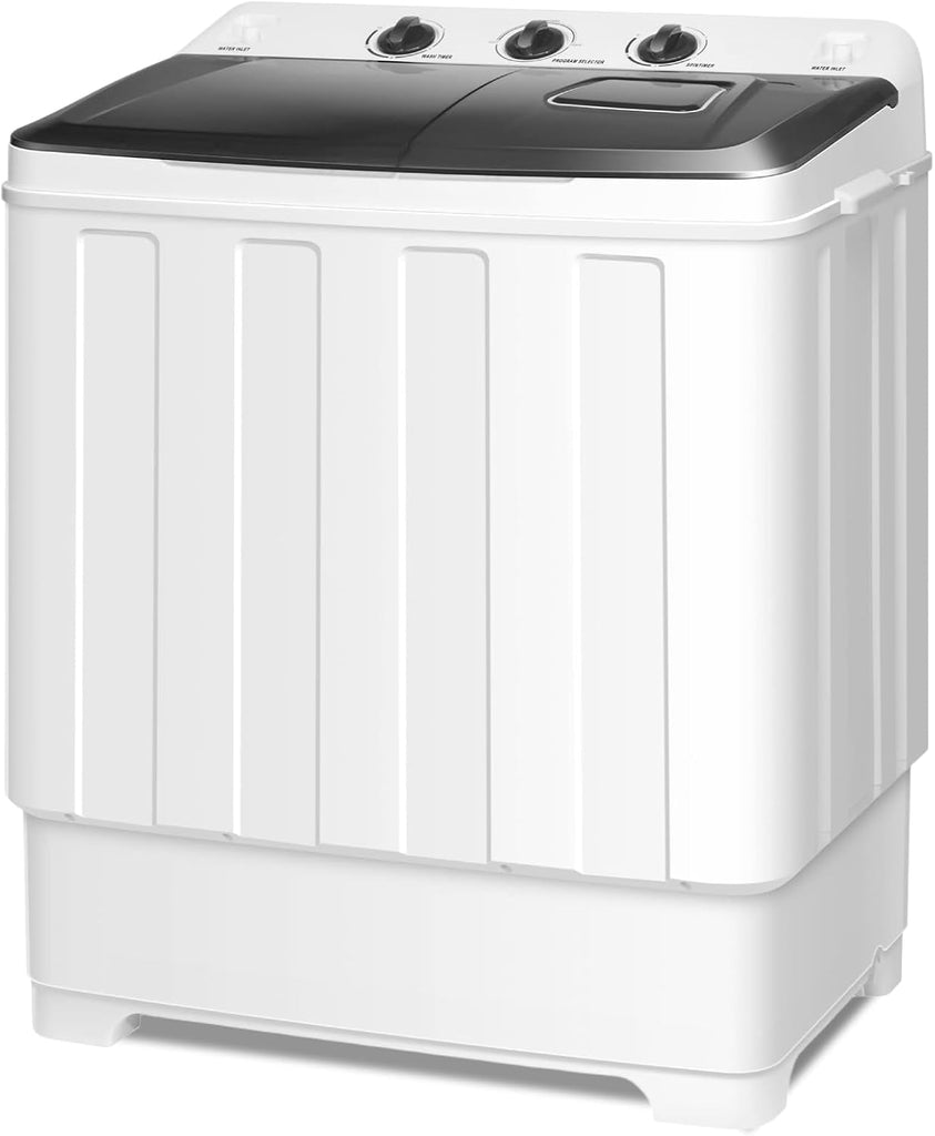 Portable 30Lbs Twin Tub Washing Machine Washer and Dryer Combo, Compact Laundry Machine with Drain Pump, Time Control