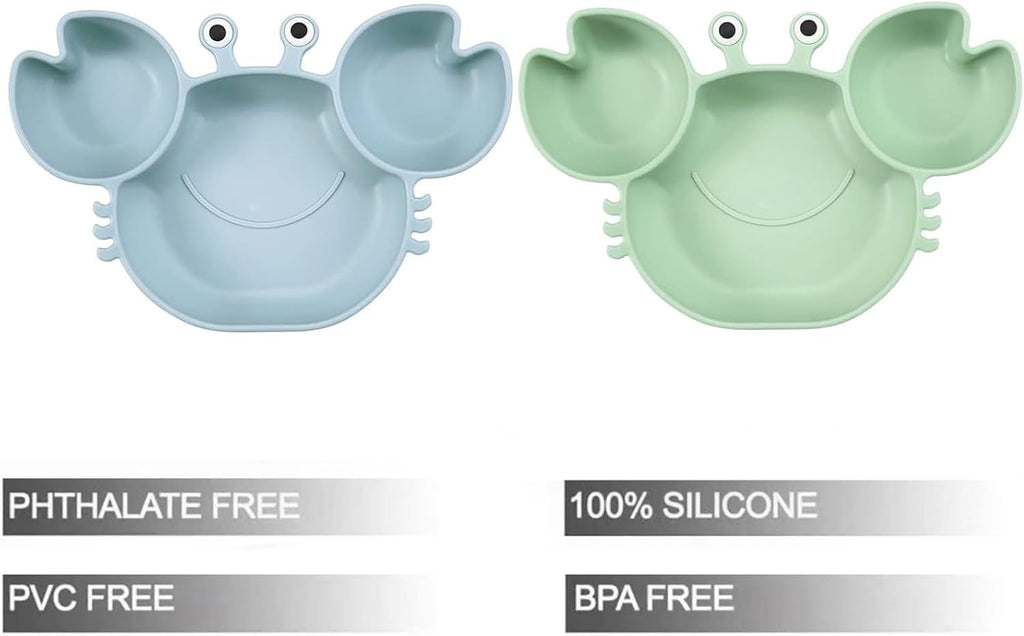 2 Pack Silicone Suction Plate for Baby, Divided Toddler Food Plate