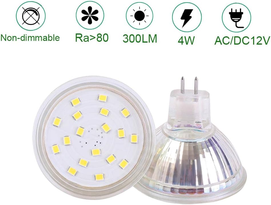 MR16 Led Light Bulbs AC/DC12V Non-dimmable GU5.3 4W led Spotlights 3000K Warm White 300LM 35W Halogen Bulbs