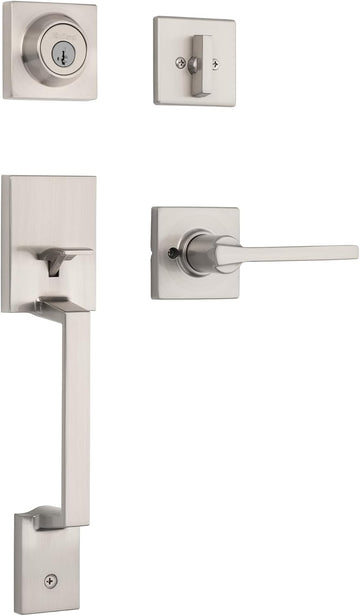 Amador Front Door Lock Handle and Deadbolt Set, Entry Handleset Exterior with Casey Reversible Lever, Satin Nickel - Door Handleset