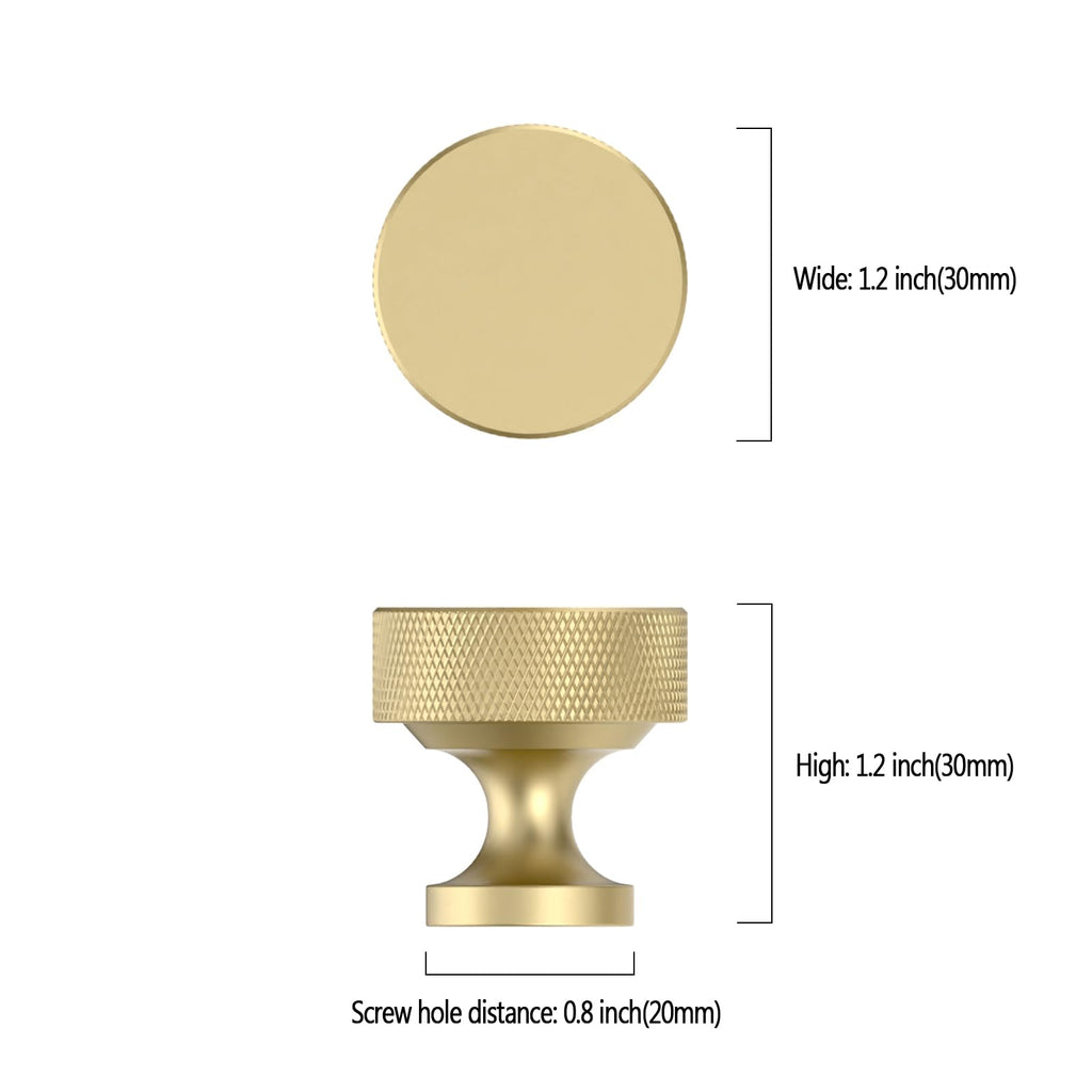 Brushed Gold Knurled Cabinet Knobs Round Drawer Pulls 20 Pack