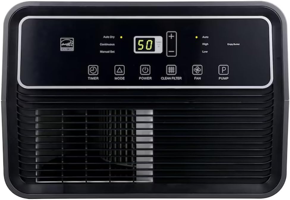 50-Pint 3-Speed Built-in Pump Dehumidifier, 3 Modes (Auto, Continuous, Manual), LED display, Noise level 48 dB