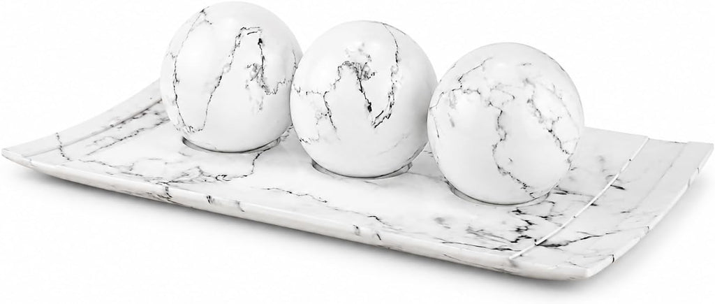 White Marble Look Home Decor Tray and Orb Set Coffee Table Decor Centerpiece Table Decorations for Dining Table