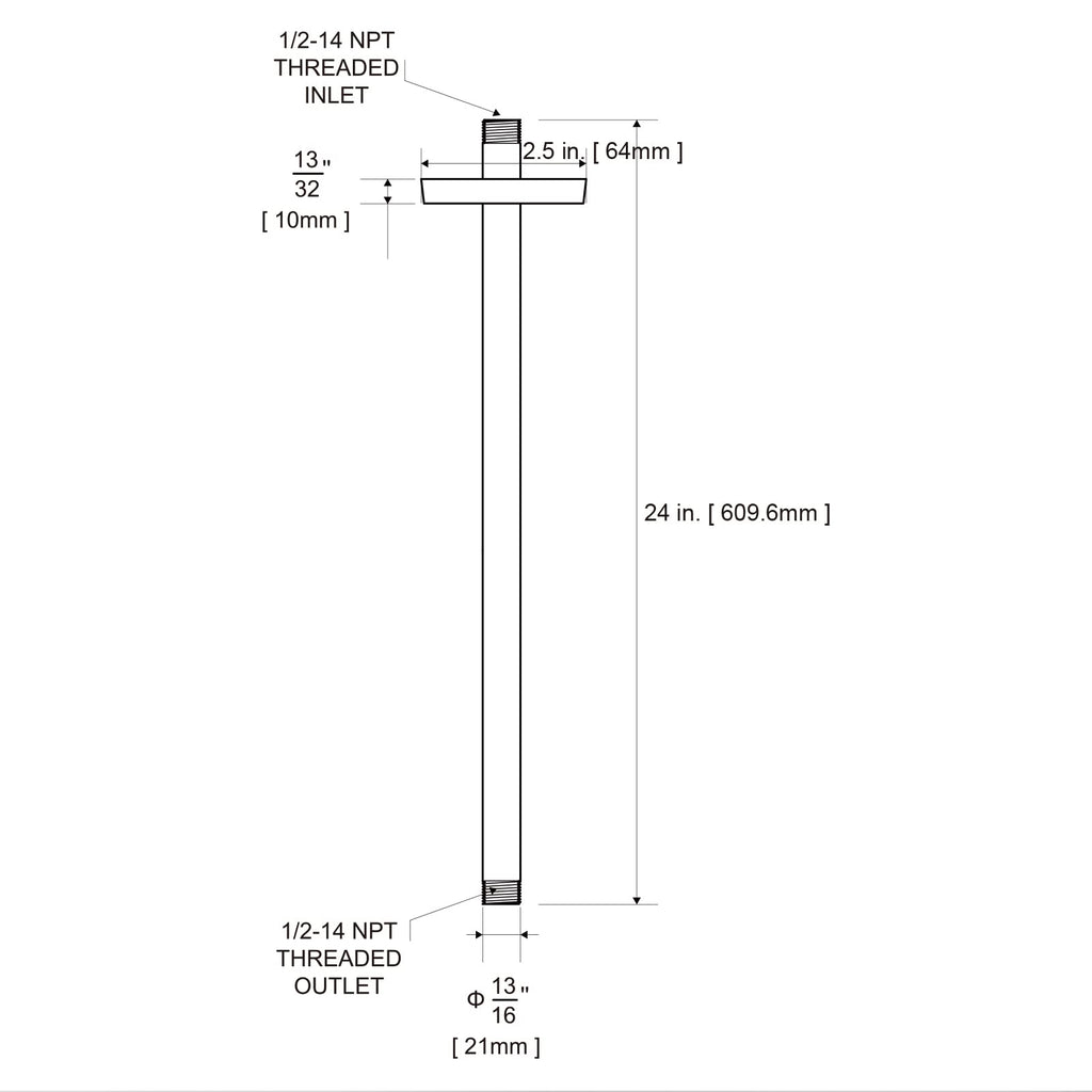 Shower Arm with Flange, 24 in Ceiling Mount Replacement Rain Shower Head Straight Arm Ceiling-Mounted For Fixed