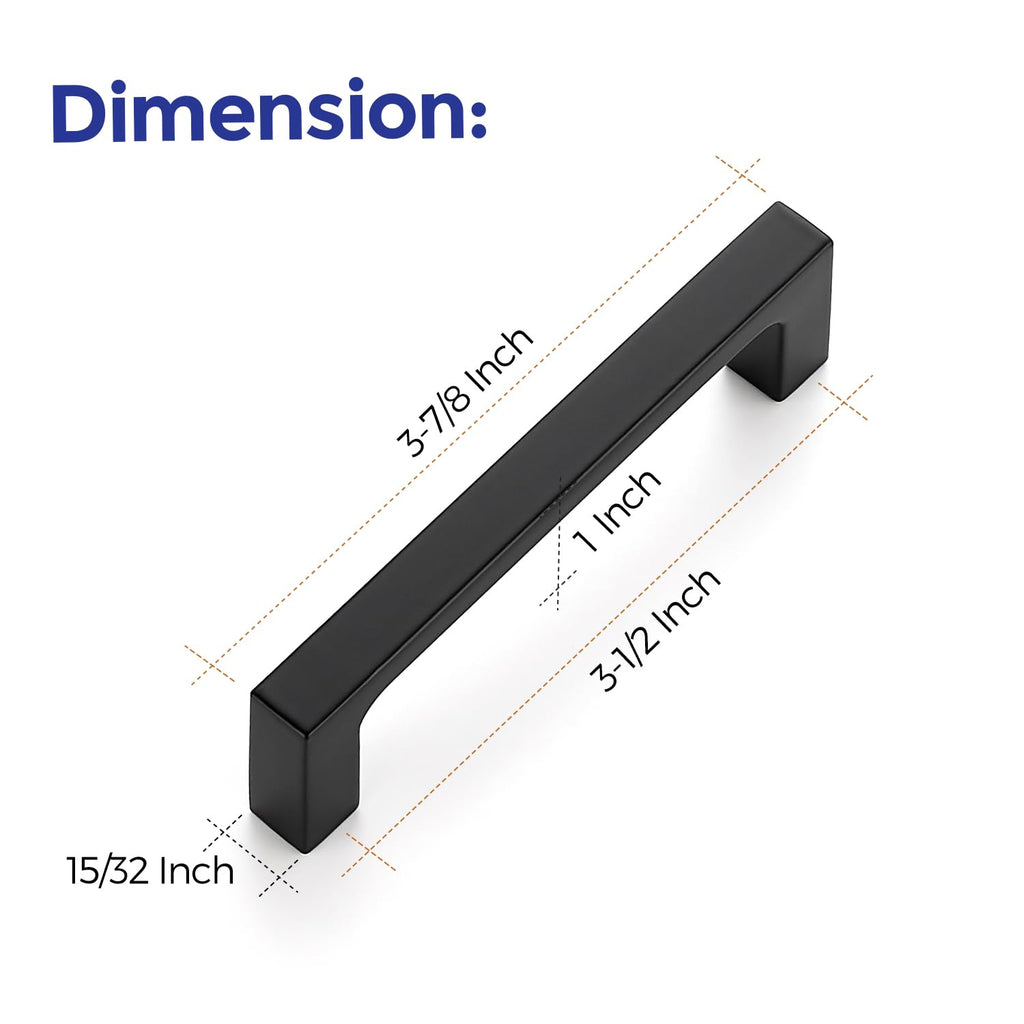 Matte Black Square & Solid Cabinet Handles,3-1/2 Inch,15 Pack