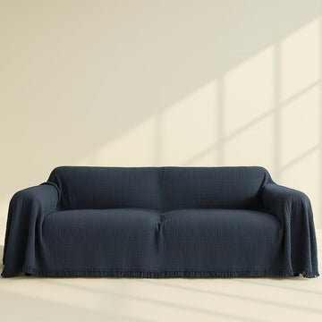 Large Gauze Sofa Cover%100 Pure Cotton, Couch Covers for 3 Seater, 4 Seater Sofa, Sectional, 4 Layered Natural Muslin