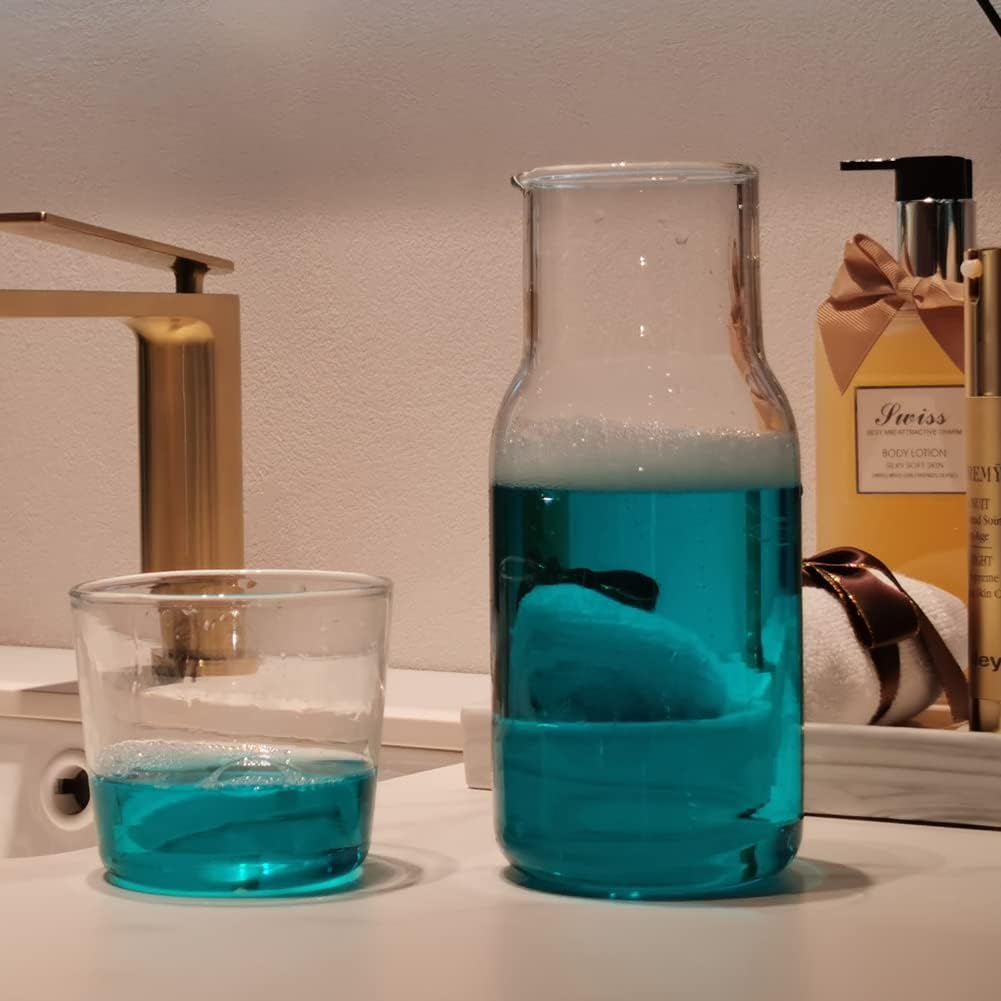 Bedside Water Carafe Set with Tumbler Glass Set Nightstand, Glass Mouthwash Bottle ,Household Glass Juice Water