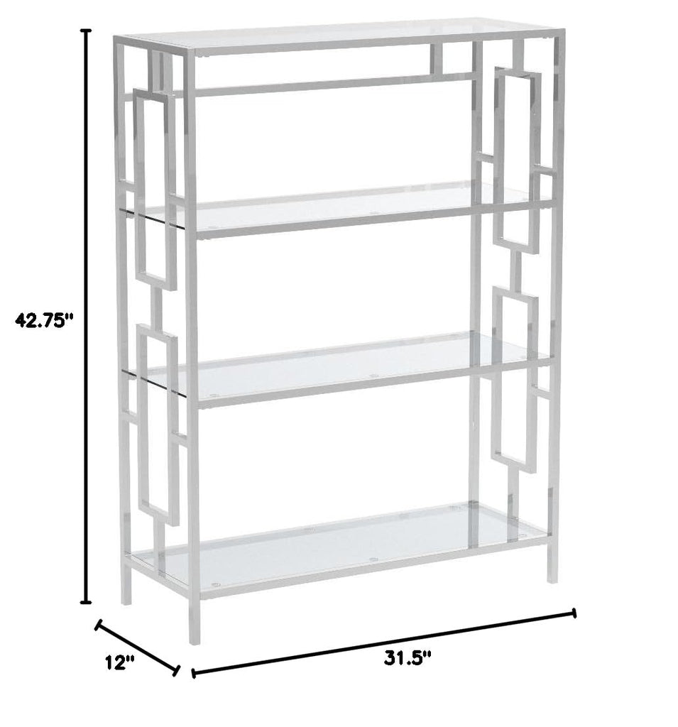 Town Square Chrome 4 Tier Bookcase, Clear Glass / Chrome Frame
