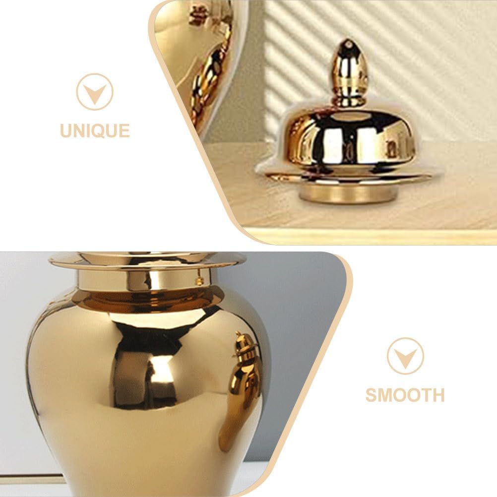 Ginger Jar, Golden Ginger Jar Handicraft Flower Vase Chinese Style Temple Jar Storage Jar Tea Canister with Lid