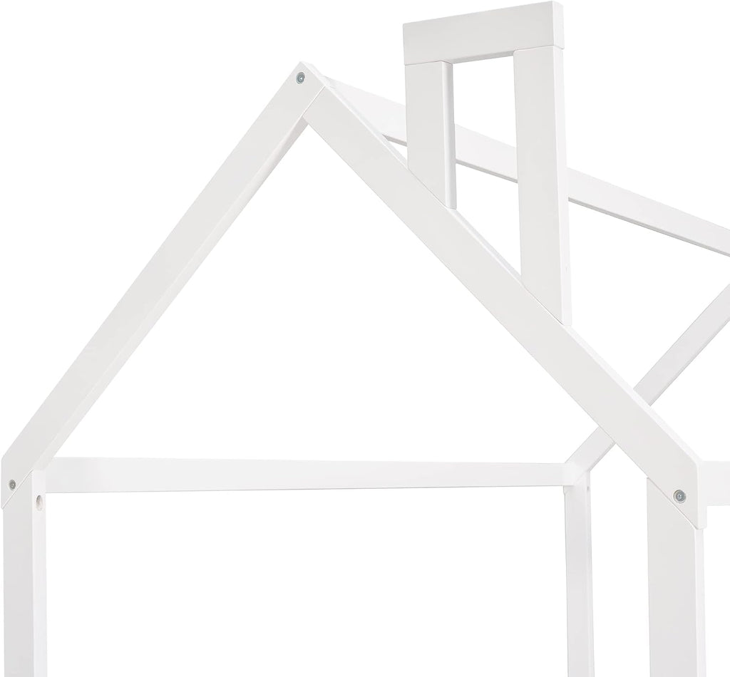 Tw Floor Bed with Rail for Kids, Wood Montessori Floor beds with roof for Kids, no slats White