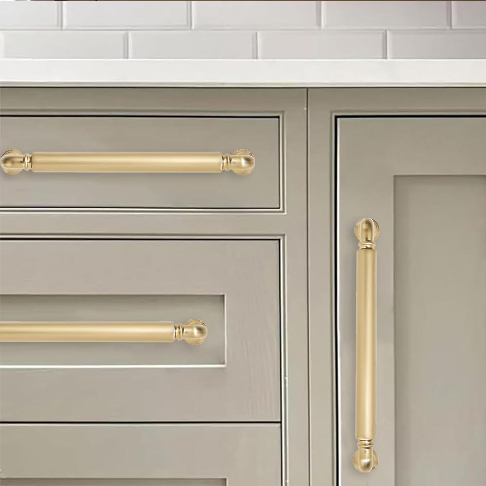 10-Pack Champagne Bronze Heavy-Duty Solid Cabinet Pulls, 5 Inch (128mm) Hole Center, Satin Brass Drawer Pulls