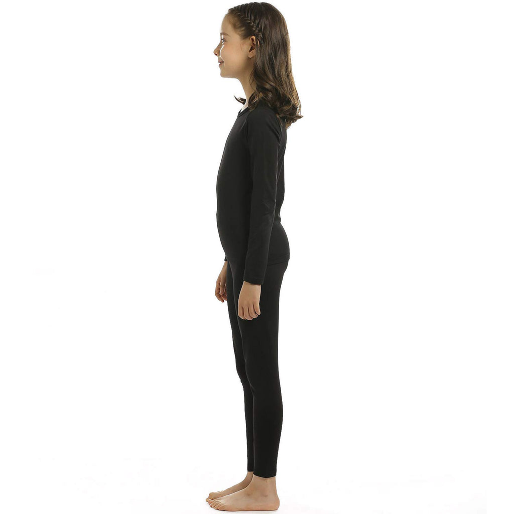 2 sets Girls Thermal Underwear Set Kids Long Johns Fleece Lined Top & Bottom Thermals for Girl Black & Gray Large
