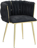 Woven Velvet Dining Chairs Set of 2, Upholstered Velvet Dining Chairs with Gold Metal Legs, Modern Style, Black