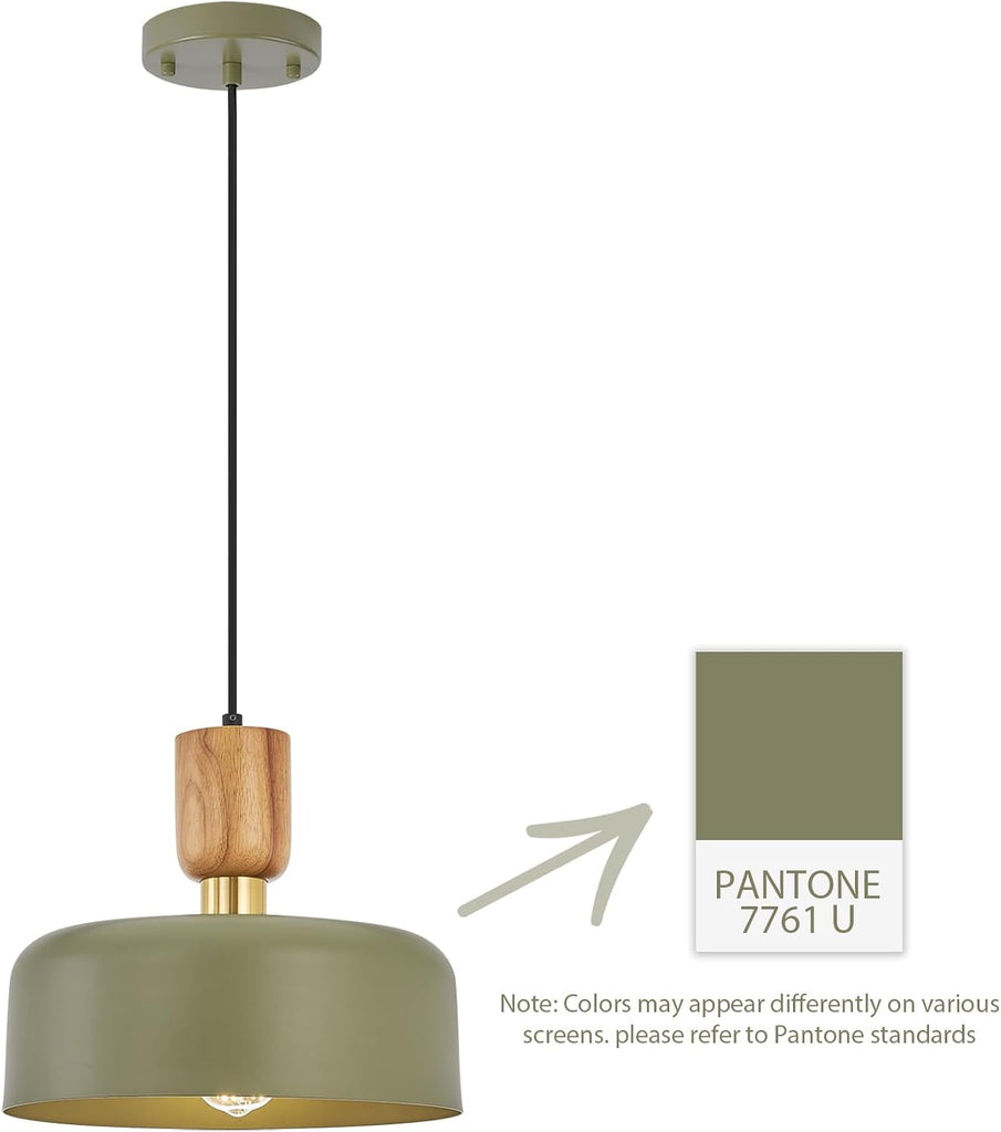 Contemporary Pendant Lighting,12 inch Pendant Lamp,Wood and Brass Accent,Adjustable Metal Hanging Light Fixture for