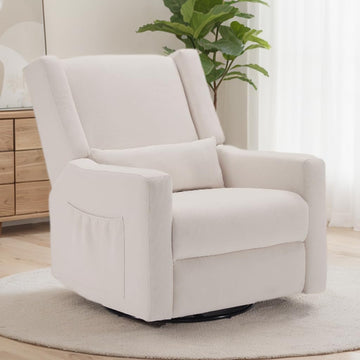 32" Nursery Rocking Chair, 360° Swivel Recliner Chair with Lumbar Support , Comfy Upholstered Armchair with Pillows &