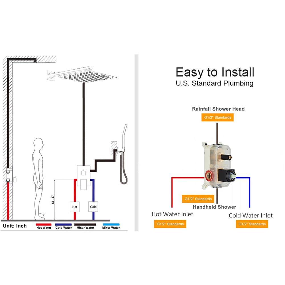 Black Shower System - 10" Rain Shower Head & Handheld Combo, Complete Shower Faucet Set with Rough-in Brass Valve &