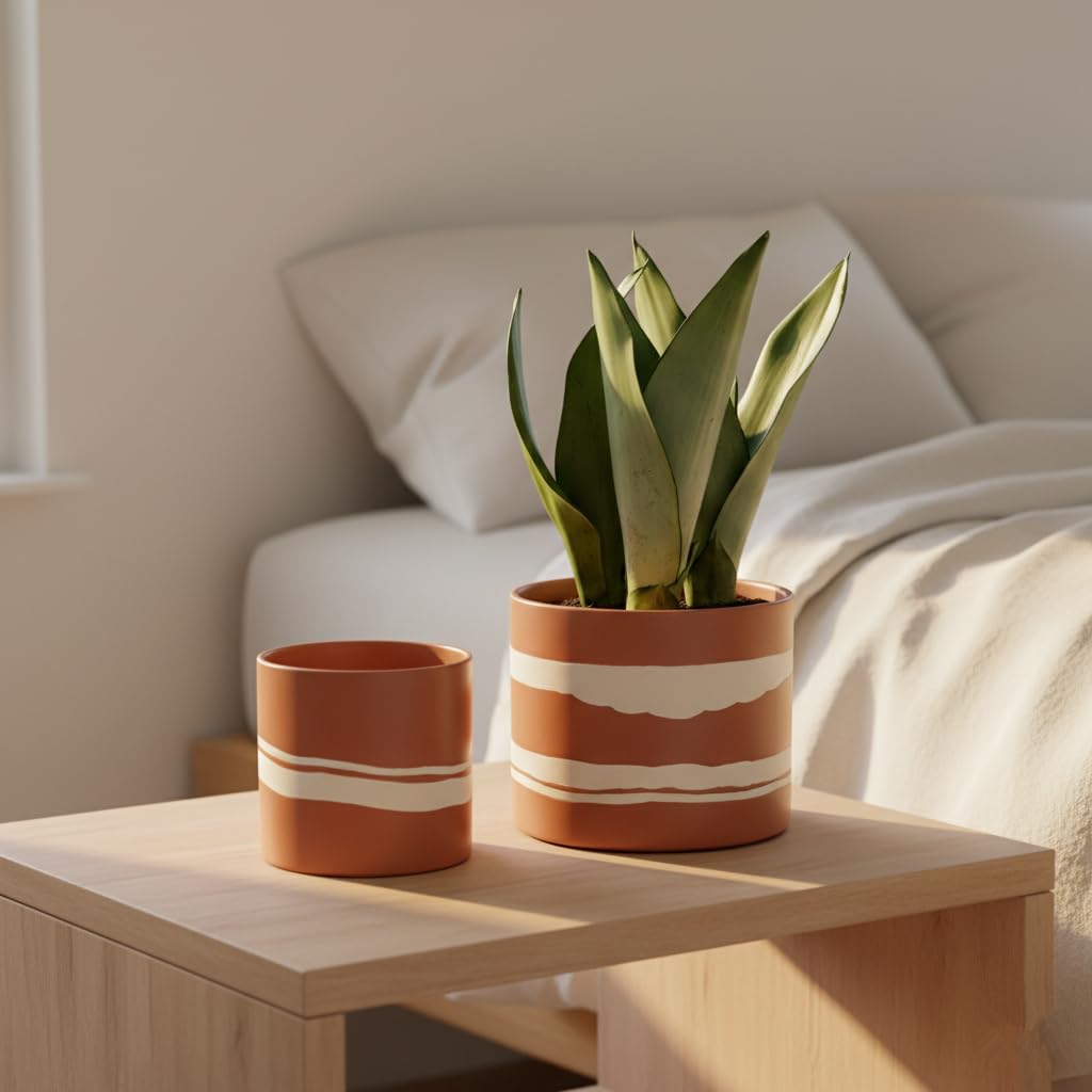 Ceramic Modern Plant Pot with Drainage for Indoor Plants, 5+7 inch