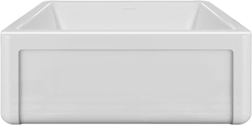 Kitchen Sink, 27" Reversible Single Bowl Fireclay Sink with Three Edge Frame, Plain Front Apron, Gloss White Finish