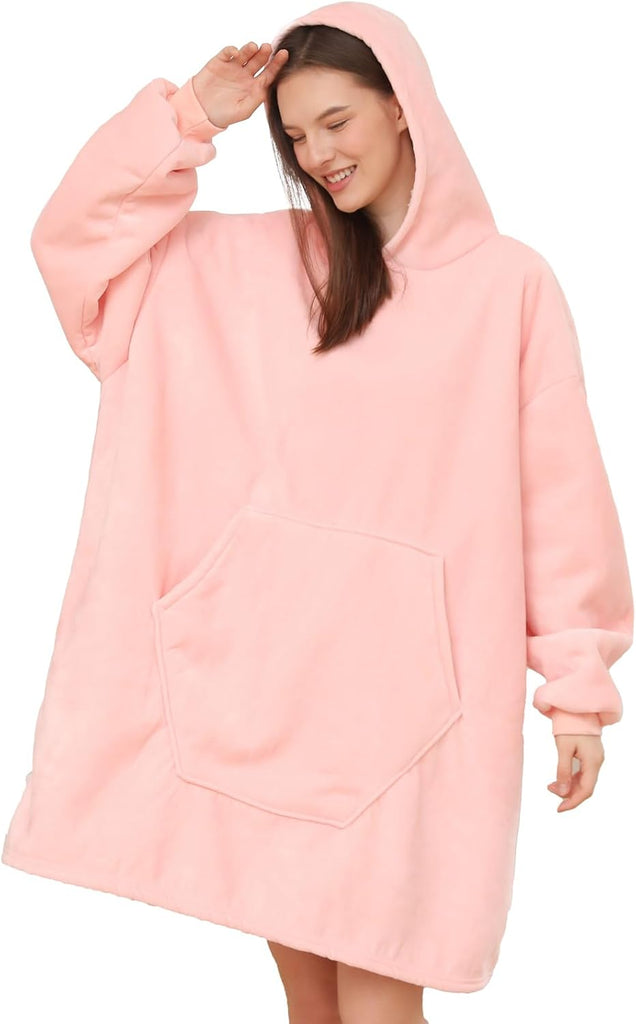 Wearable Blanket Hoodie, Oversized Sherpa Fleece Sweatshirt Blanket with Giant Hood Pocket and Sleeves for Adult