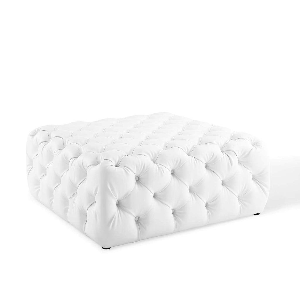 Anthem Tufted Button Large Square Faux Leather Ottoman, White