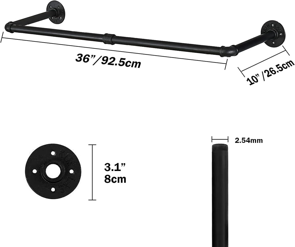 36" Wall Mounted Clothes Rack, Closet Rods for Hanging Clothes