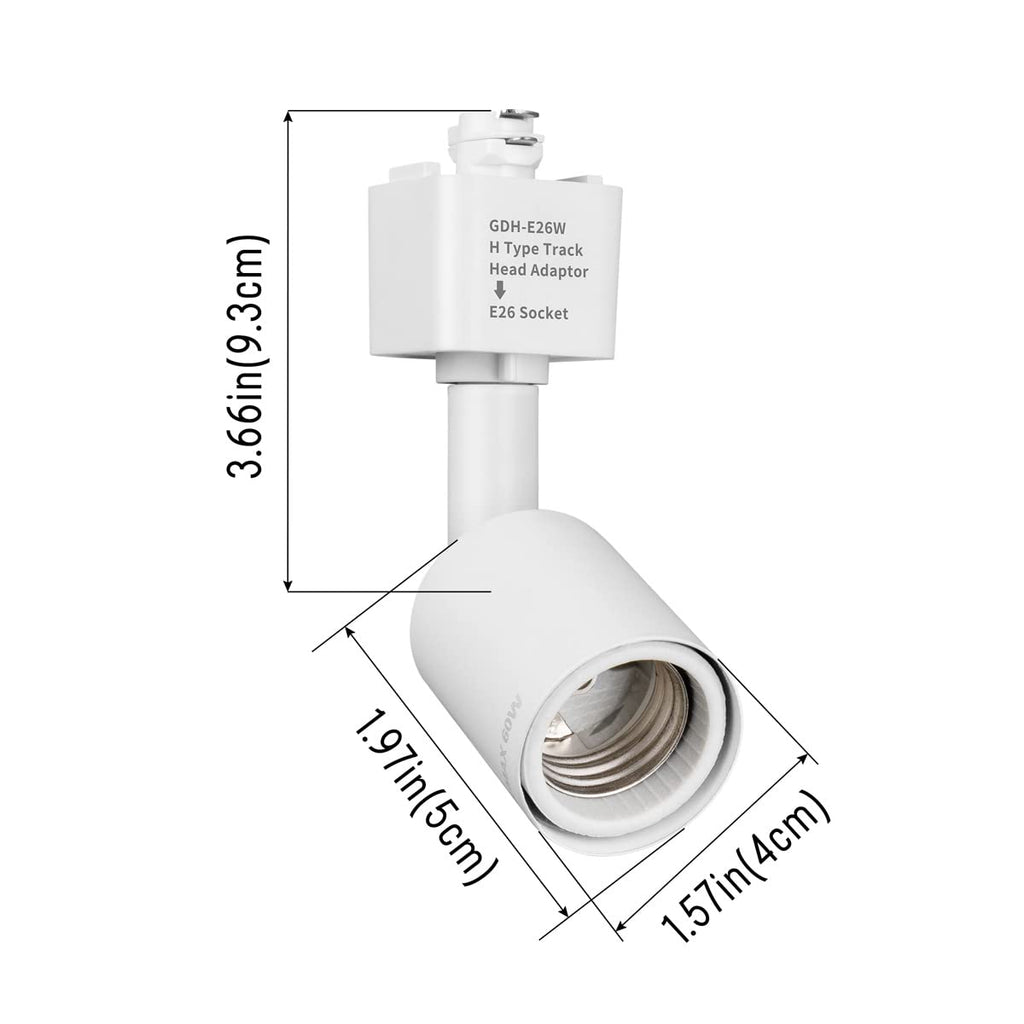 H Type Track Lighting Head to E26 Medium Screw Base Adapter Light Direction Adjustable Pack of 12 (White)