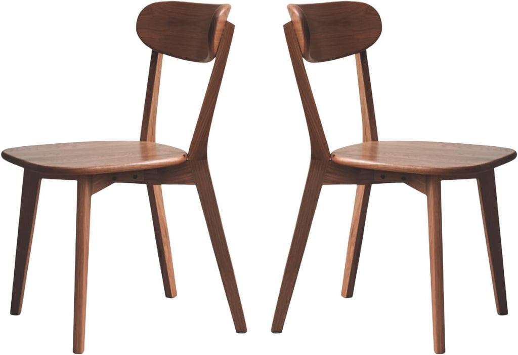 Walnut Oak Wood Dining Chair - Set of 2, Mid-Century Modern, Ergonomic, Easy Assembly