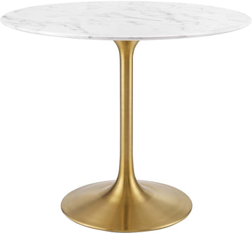 Lippa 36" Mid-Century Dining Table with Round Artificial Marble Top in Gold White