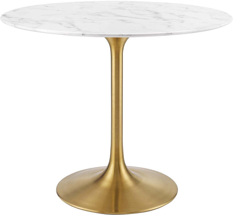 Lippa 36" Mid-Century Dining Table with Round Artificial Marble Top in Gold White