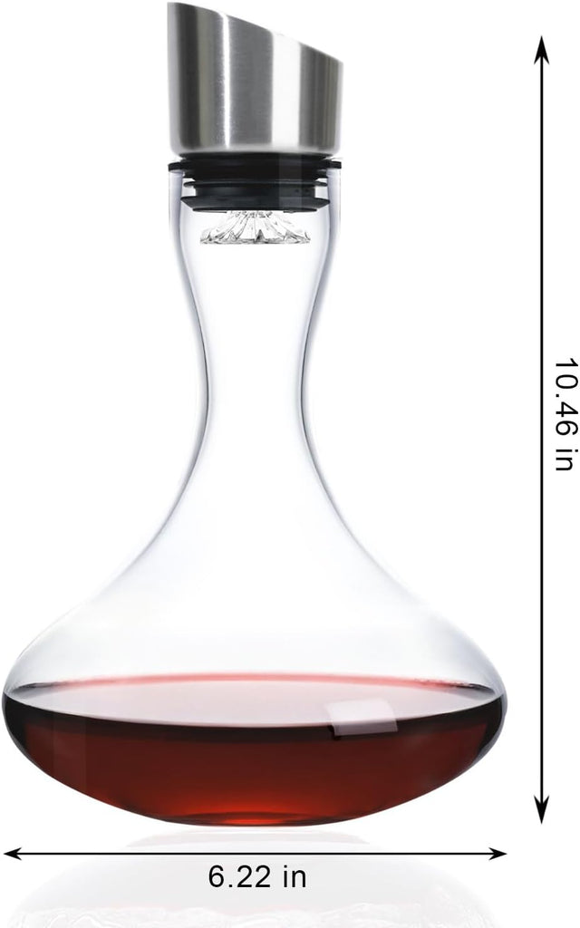 Hand Blown Wine Decanter with Aerator, 1300ml/44oz Red Wine Decanter, Crystal Wine Carafe with Stainless Steel Pour