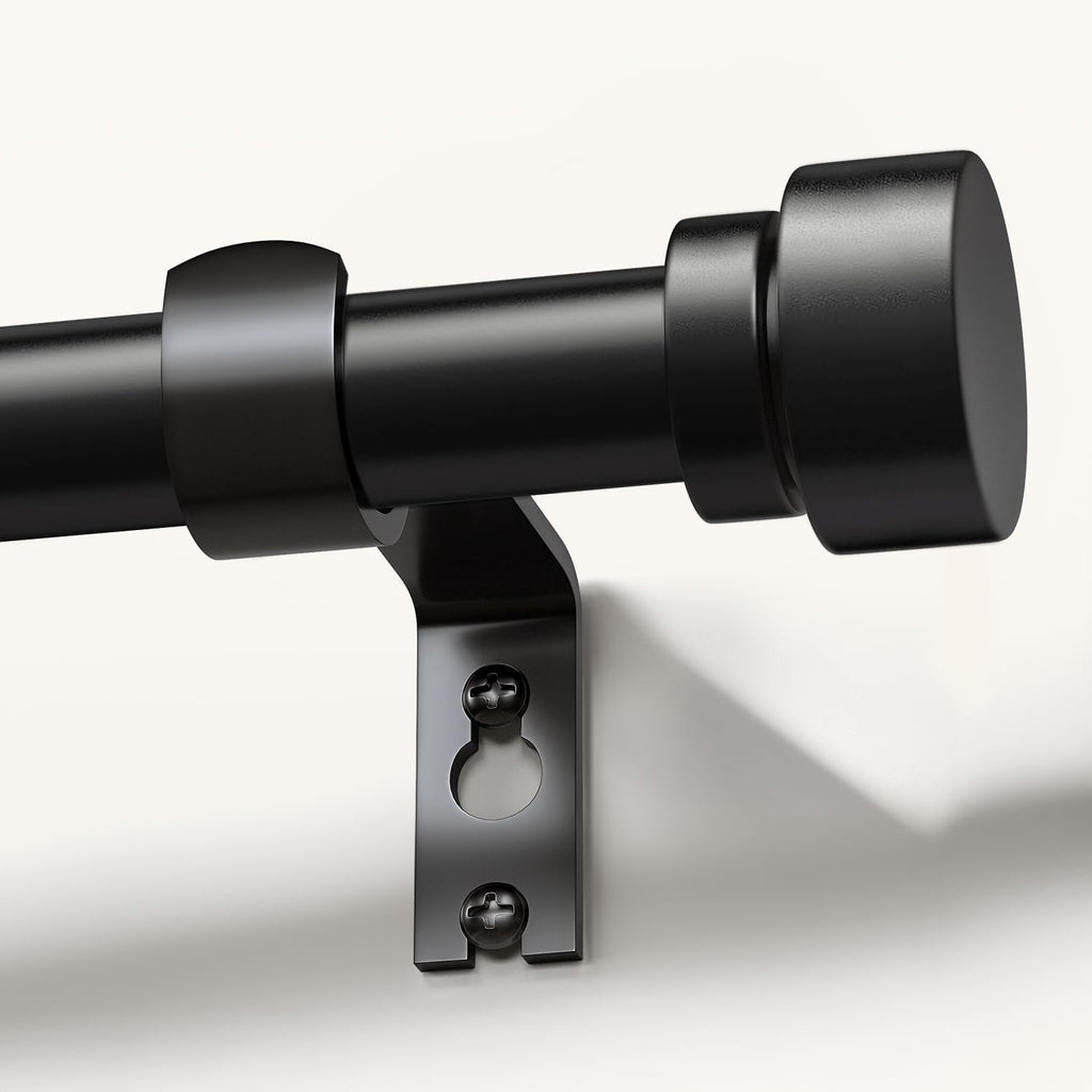 Black Curtain Rods for Windows 48 to 84 Inches Adjustable Heavy Duty 1" Diameter Window Curtain Rod with Decorative