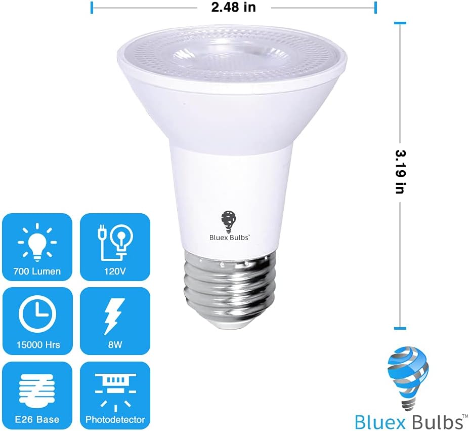 PAR20 LED Flood Dusk to Dawn Light Bulbs Outdoor Photocell Sensor 8W 65 Watt Equivalent 700Lumens Waterproof E26