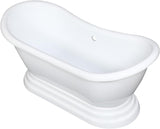 VTPDS602827 Aqua Eden 60" Acrylic Double Slipper Pedestal Tub, Glossy White