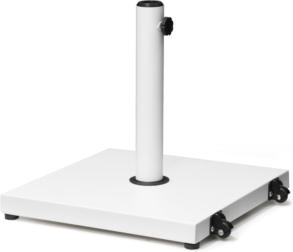 Patio Umbrella Base 43lbs Outdoor Umbrella Stand with Wheels, Heavy Duty Square Concrete Stand Market Umbrella, White